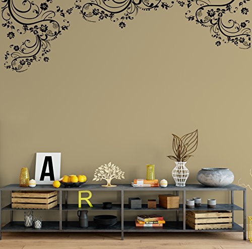 Swirl Flower Floral Wall Decal Decor #262A (100" X 29") (Matte Black) #TOP4