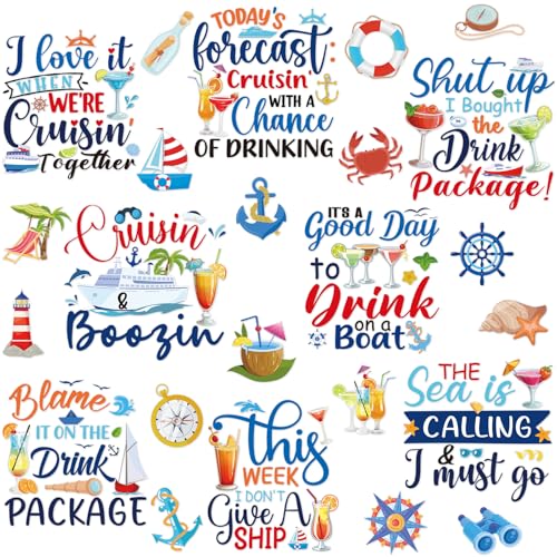 JoyAura Family Cruise Door Magnets - 24 PCs Large Cocktail Magnetic Cruise Stateroom Sticker, Tropical Anchor Palm Decals for Party Summer Carnival Supplies Refrigerator Decor