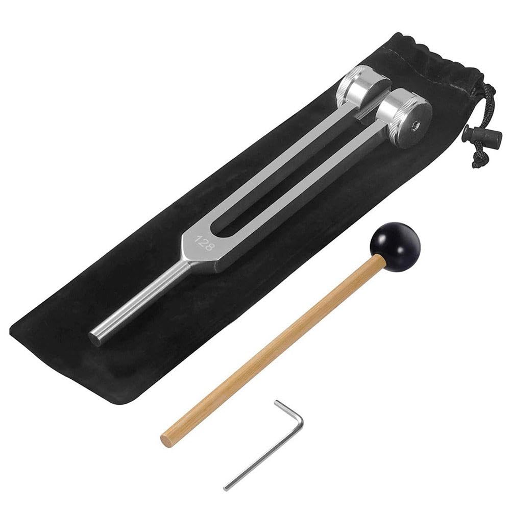 128 Hz The Healing Instrument - Aluminum Alloy Healing Tuning Fork Set for Chakra Healing, Sound Therapy, Yoga & Meditation - Includes Silicone Hammer, Cleaning Cloth,Storage Bag for Stress Relief