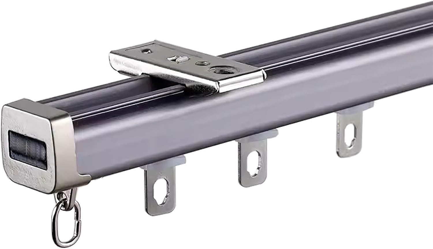 Heavy-Duty Aluminum Alloy Curtain Track Rail - 22ft Ceiling-Mounted Sliding Curtain Rod for Room Dividers, Smooth Operation, Easy Installation - Light Grey