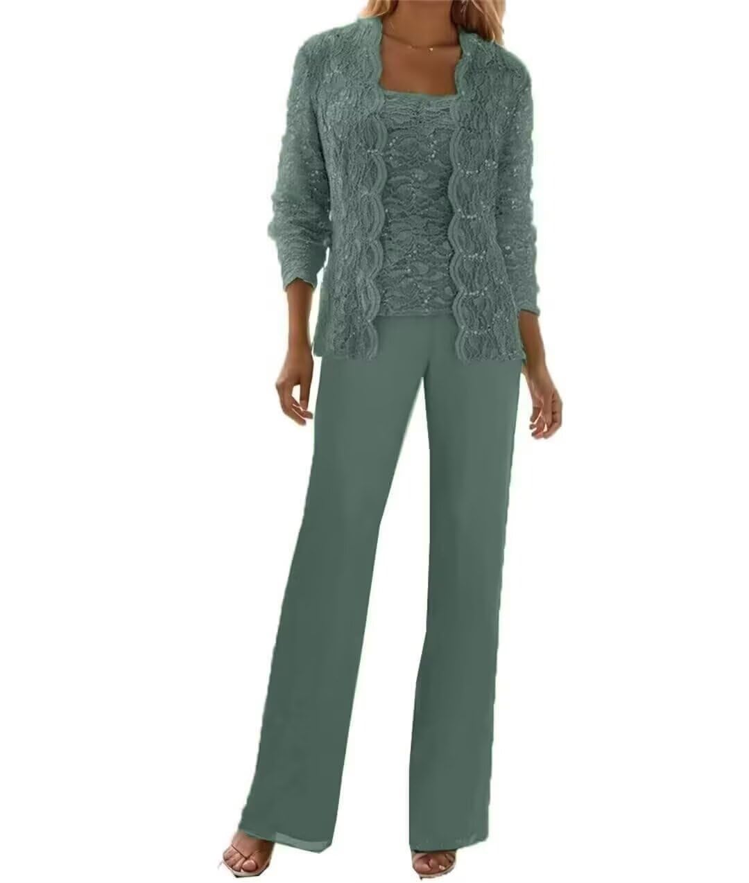 3 Pieces Chiffon Lace Mother of The Bride Pant Suits with Jackets Sequins Wedding Guest Dresses for Women