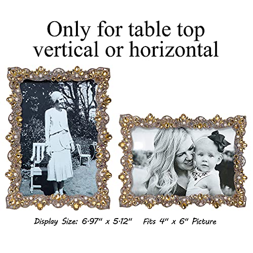 Nikky Home 4X6 Jeweled Vintage Picture Frame With High Definition Glass For Table Top Desktop Display, Retro Decorative Pearl Photo Frame Pewter Finish, Horizontal And Vertical Formats #TOP4