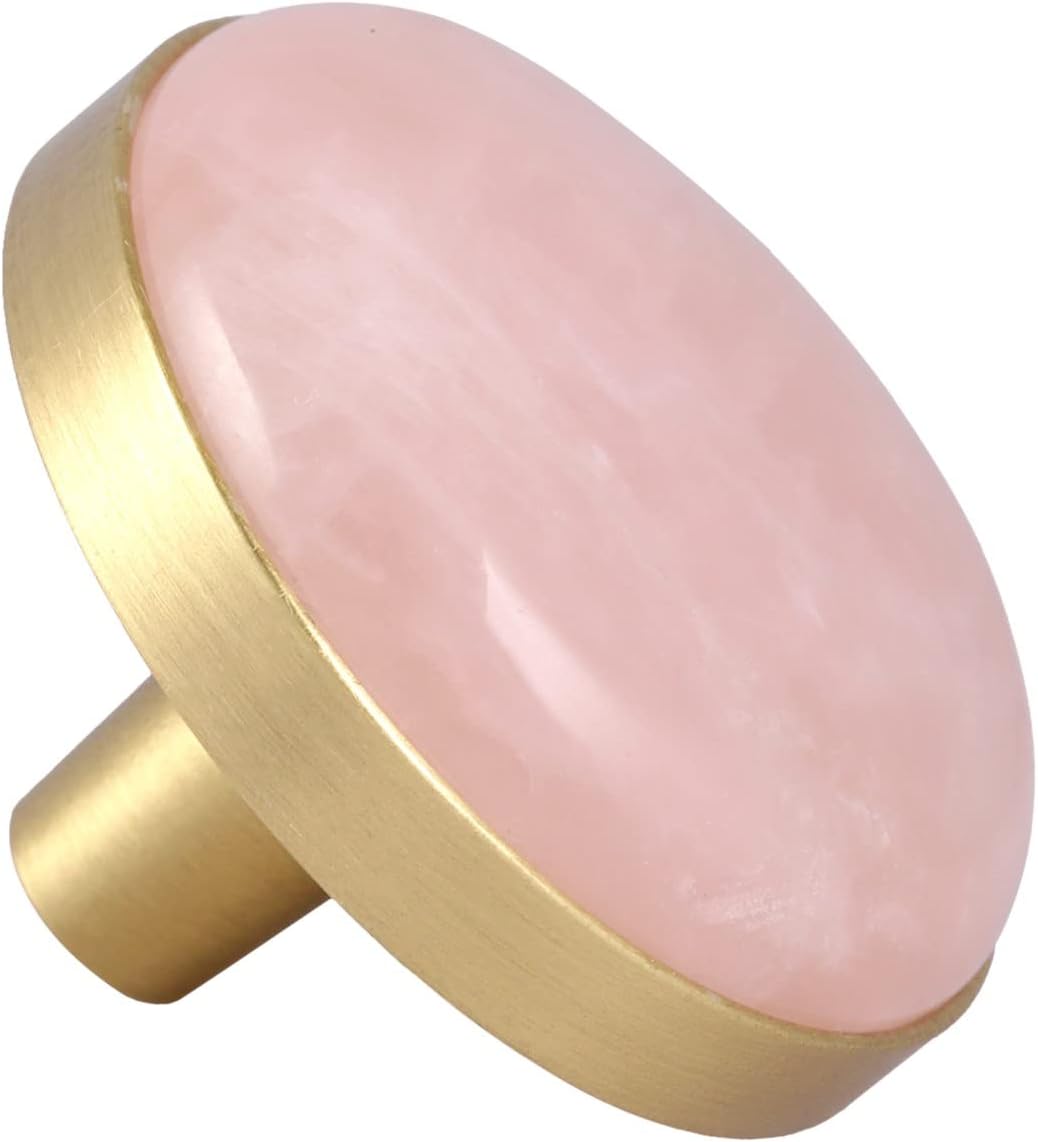 SUNYIK 4 Pcs Polished Round Crystal Stone Drawer Knobs with Screws, Pulls Handle for Dresser Cabinet Cupboard Home Office Door Decor, 32mm, Rose Quartz