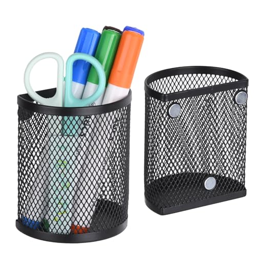 LUCYCAZ Magnetic Pencil Holder - Locker Accessories, 2 Pack Magnetic Pen Holder for Refrigerator for Home School and Office, Black