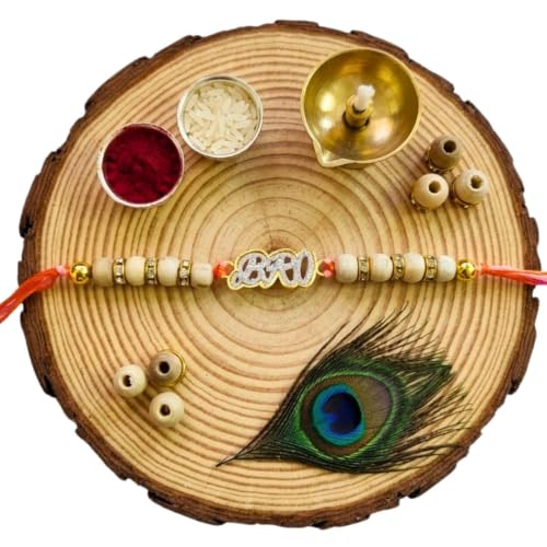 Image of Original Tulsi Rakhi for Brother | Handmade Natural Tulsi Beads Rakhi | Sacred Raksha Bandhan Rakhis for Boys | Traditional Spiritual Rakhi Gift