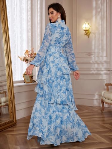 Image of TOLEEN Summer Casual Dresses for Women 2024 Spring Fashion Boho V Neck Long Sleeve Ruffle Floral Print Elegant Maxi Dress