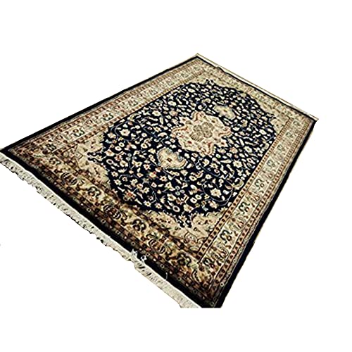Mid Night Blue Ivory Exclusive Hand Knotted Oriental Rug Wool Silk Carpet (8 X 5)' #TOP4