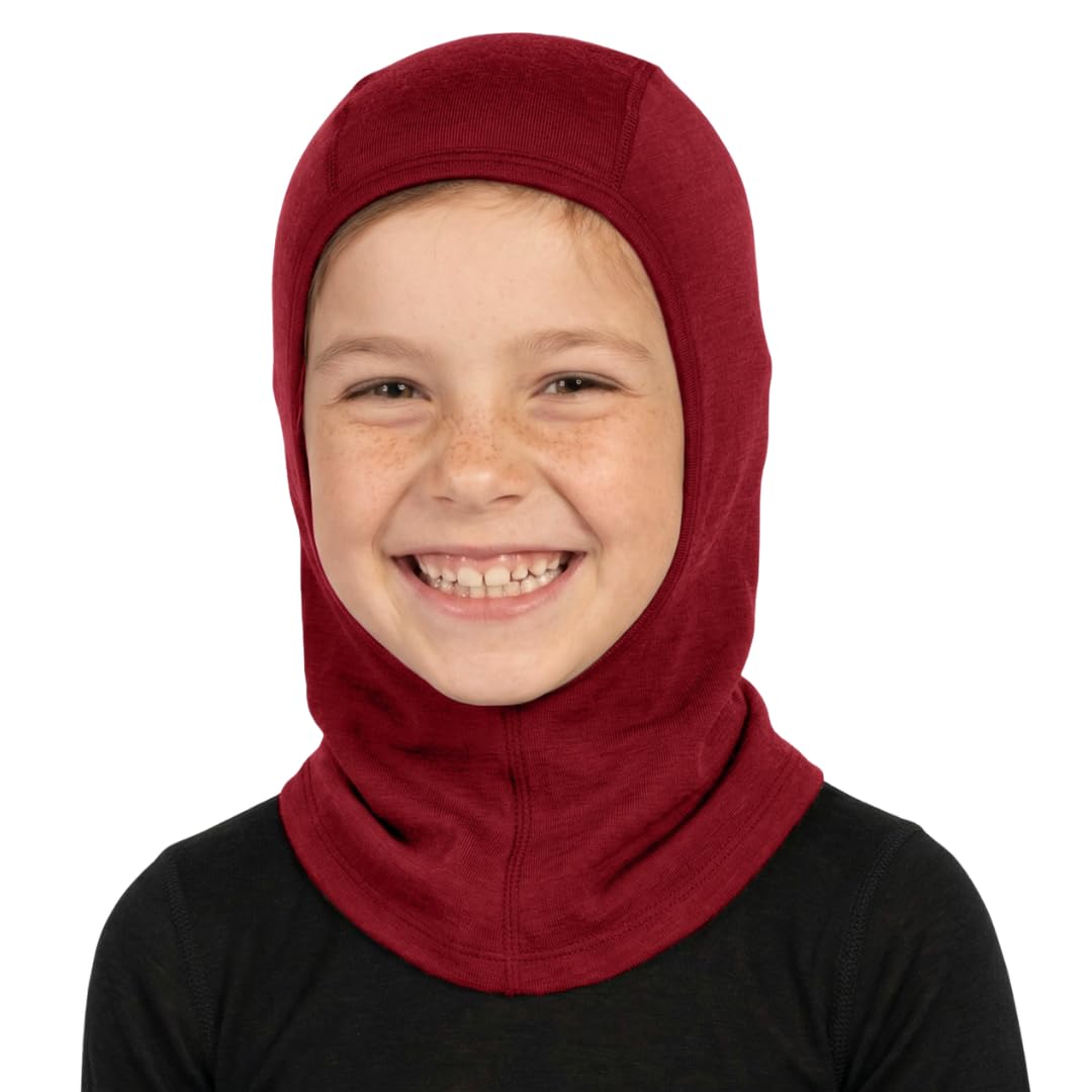 menique Passamontagna per bambini in 100% lana merino, 160 g/m², traspirante, morbido, per ragazzi, scaldacollo termico, antivento, per ciclismo, corsa, sci, sport
