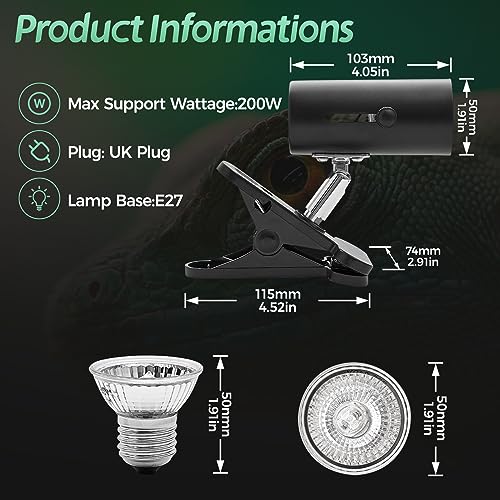Tortoise Turtle Heat Lamp Holder Clip with 2 Pack 50W UVA UVB Bulbs