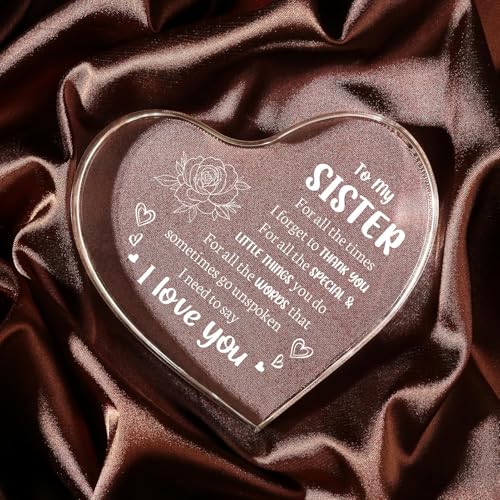 Image of Gifzy Sister Gifts from Sister Brother, to My Sister Acrylic Heart Sign Presents, Birthday Christmas Mothers Day Graduation Wedding Valentines Day Gifts for Sister