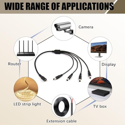 DC Power Splitter Cable 1 Female to 4 Male 5.5 x 2.1mm Plug Splitter Lead 12V 1 to 4 Way Y Connector Barrel DC Power Supply Output Adapter Cord for CCTV Camera Router LED Light Strip Speaker Mini Fans - Image 5