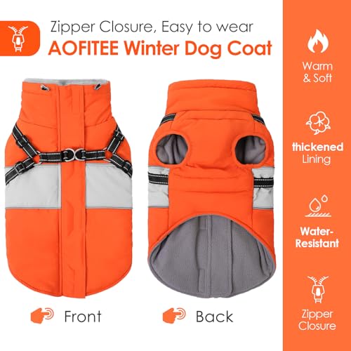 Image of AOFITEE Dog Coat, Large Dog Jacket, Dogs Coat with Harness Built in, Reflective Waterproof Dogs Jackets Winter with Furry Collar, Warm Polar Fleece Pet Sweater Snowsuit for Doberman, Great Dane, XXL