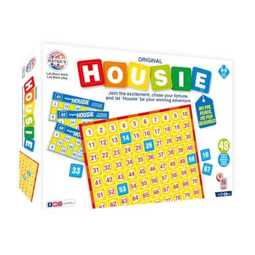 Image of BKDT Marketing Housie Game Set with 48 Reusable Cards & 90 Number Tiles, Board Game for Kids (No Pin, Pencil or Pen Required) - Tambola Game Set Family Game, Birthday /Return Gift, Pack of 1