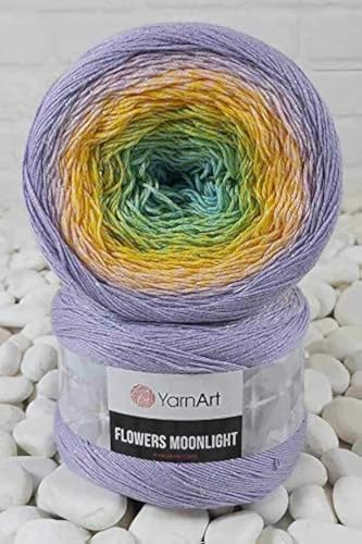 Image of YarnArt Flowers Moonlight - Gradient Cotton Acrylic Yarn with Metallic Lurex, 9.17oz (250g), 1093 Yards - Shiny, Multicolor Cake Yarn for Crochet, Knitting, Shawls & DIY Projects (3285-1)