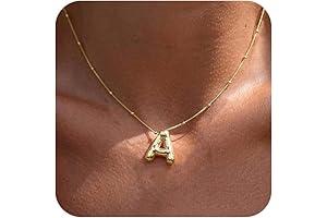 Personalized Gold Bubble Letter Necklace for Women