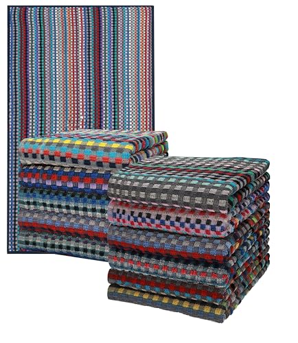 Betz Lot de torchons Mineur HELGOLAND Taille 50 x 90 cm 100% Coton 330 g/m² absorbants & Robustes à Carreaux colorés 12 pièces