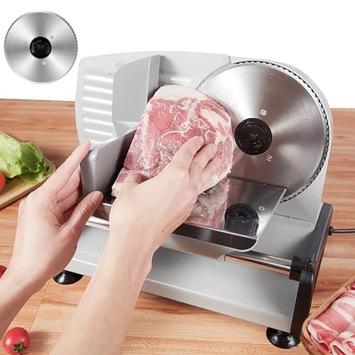 ZZwansuGE 200W Electric Meat Slicer (1-15mm Thickness Adjustable), Automatic Home Slicer, With 190mm Removable Blade, For Meat, Bread, Vegetables, Ham Silver