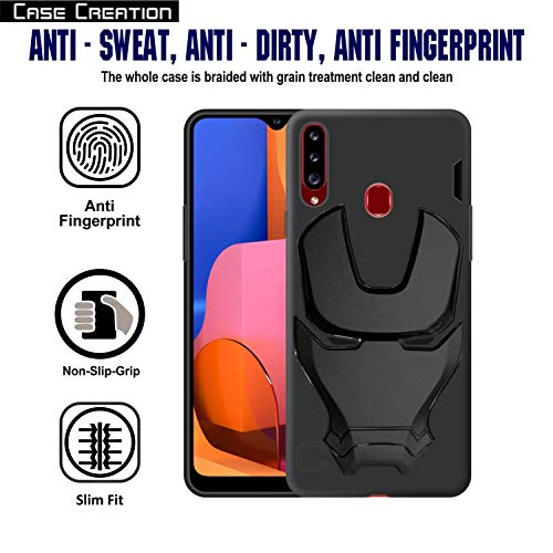 Image of COVERLY Official 3D Touch Feel Trending Avenger Logo Mask Soft Rugged Grip Iron Man Super Power Cartoon Movie Engraved Silicone Matte Back Cover for Samsung Galaxy A20s (2019) - HD Black Avenger
