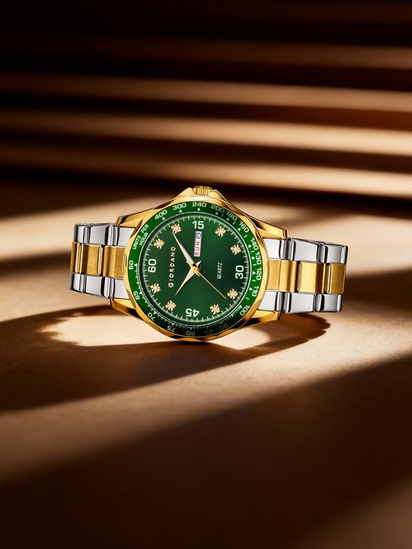 Image of Giordano Two-Tone Analog Watch for Men - Crystal Hour Markers, Textured Bezel Design, Day & Date Display, Stainless Steel Strap, Quartz Movement - GZ-50177-33