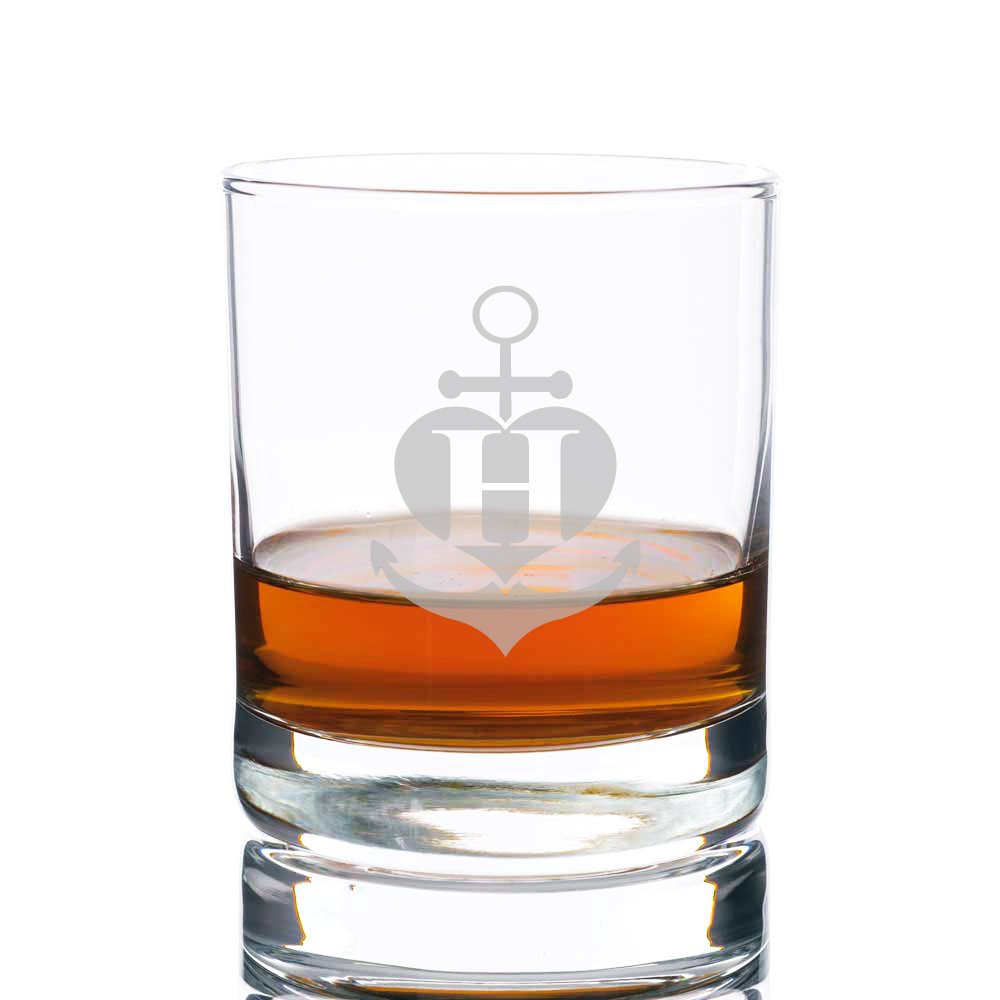 Anchor Heart Personalized Rocks Glass, Letter H