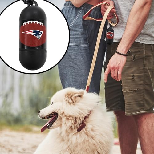 Image of Pets First NFL NEW ENGLAND PATRIOTS PET LICENSED Poop Waste Bag Dispenser and D Ring for Leash with 1200 Premium Garbage Bags