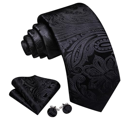 Image of Barry.Wang Men Tie Set Paisley Silk Necktie Pocket Square Cufflinks Formal Wedding Business Party