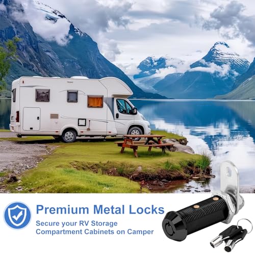 Image of Sissinda Black Cam Locks RV Storage Locks Keyed Alike, 1-1 /2 inch Fits on 1-1 /4 inch Max Door Thickness, RV Compartment Locks for Camper Trailer Cabinet Locks with Keys (Black 1-1 /2 Inch 2Pack)