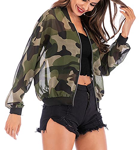 CHARTOU Women's Zip Up See Through Sheer Mesh Camo Jacket Camouflage Rash Guards4