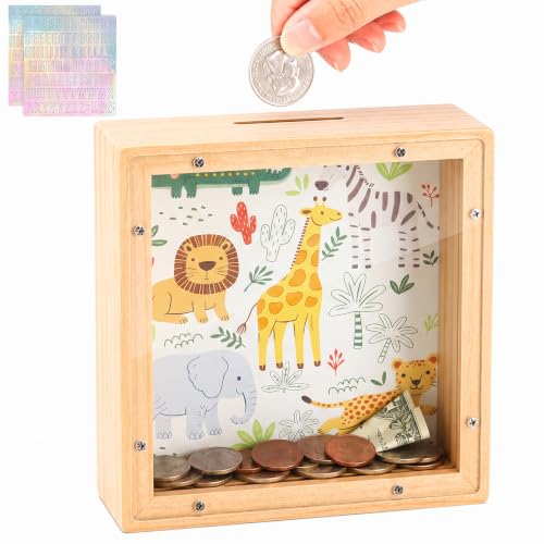 Image of MHJY Wooden Piggy Bank for Kids Personalizable DIY Coin Bank for Girls Boys