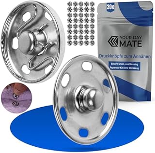 Zatrzaski do przyszycia, Ø 17 mm, na zewnątrz, 20 par, w kolorze srebrnym, z mosiądzu, zatrzaski do ubrań, prac ręcznych, projektów DIY, do naprawy, akcesoria do szycia, guziki, wymienne metalowe