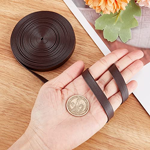 GORGECRAFT 5m Leather Trimming Tape 10mm Wide Foldover Leather Strips Lychee Grained Imitation Leatherette Strap Flat Leather Cord String for DIY Crafts Belt Bracelet Jewelry Making Coconut Brown - Image 3