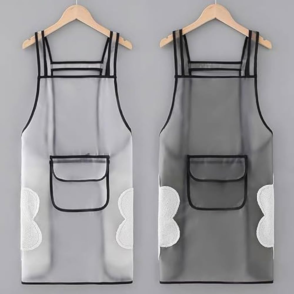 9UP® Transparent Kitchen Apron For Men & Women – 2Pcs | Kitchen Apron With Pocket & Hand Wipe | Waterproof & Oil Proof Cooking Apron | Fashion Apron Suitable For Cooking, Baking And Other Occasions 9UP® Transparent Kitchen Apron For Men & Women – 2Pcs | Kitchen Apron With Pocket & Hand Wipe | Waterproof & Oil Proof Cooking Apron | Fashion Apron Suitable For Cooking, Baking And Other Occasions