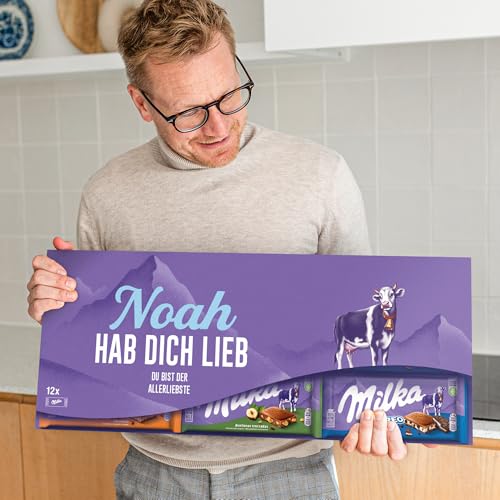 Riesen Milka Schokoladentafel personalisiert mit Botschaft - Geburtstagsgeschenk für Männer und Frauen, personalisierte Geschenke mit Milka Schokoladentafeln (12 Tafeln)