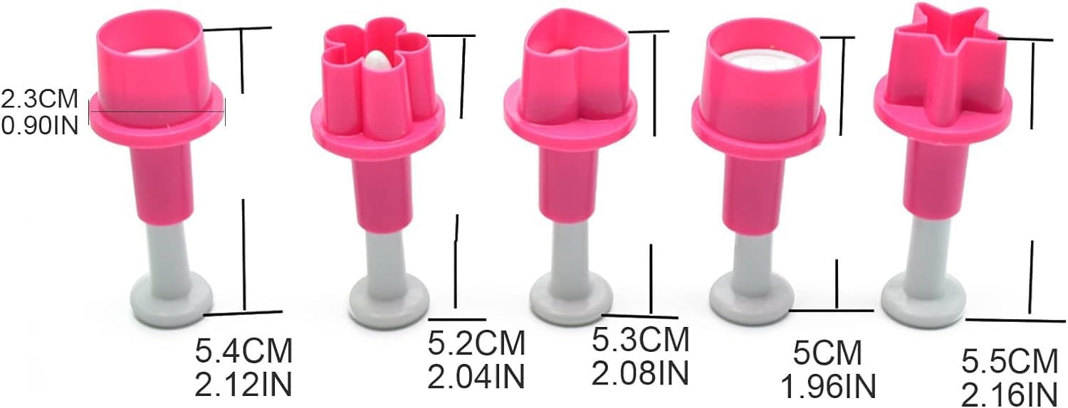 5Pcs Pink Mini Plastic Biscuit-Plunger Fondant Mold Button Round Plum-Blossom Flower Cookie Cutters Cake Cookie Plunger Cutter Cookie Stamp-molds For Baking Baking Tools and Accessories(ZS487) - Image 2