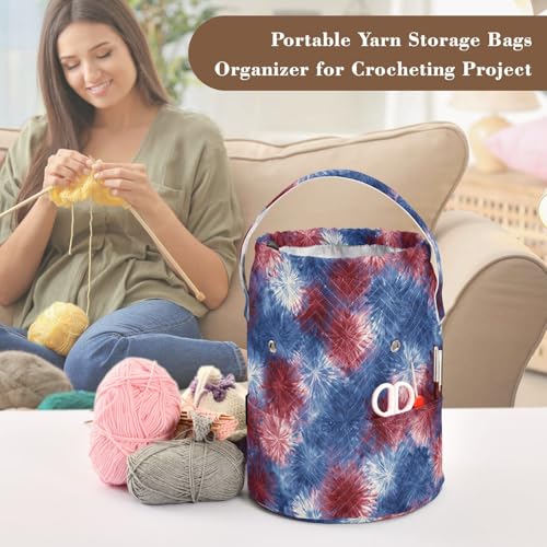 Image of ElliTarr Crochet Bag Yarn Bag with Handle Portable Knitting Project Bag Travel Yarn Storage Organizer Holder Case Retro Tie Dye Fireworks