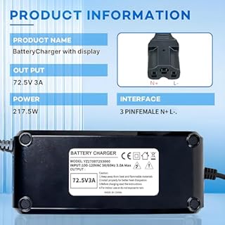YZPOWER 72.5V 3Amp Battery Charger for 60V 20Ah GLE/AGM/Lead Acid Batteries Pack 3 Pin Connector,Power Charger Adapter Universal with Display Built-in Fan