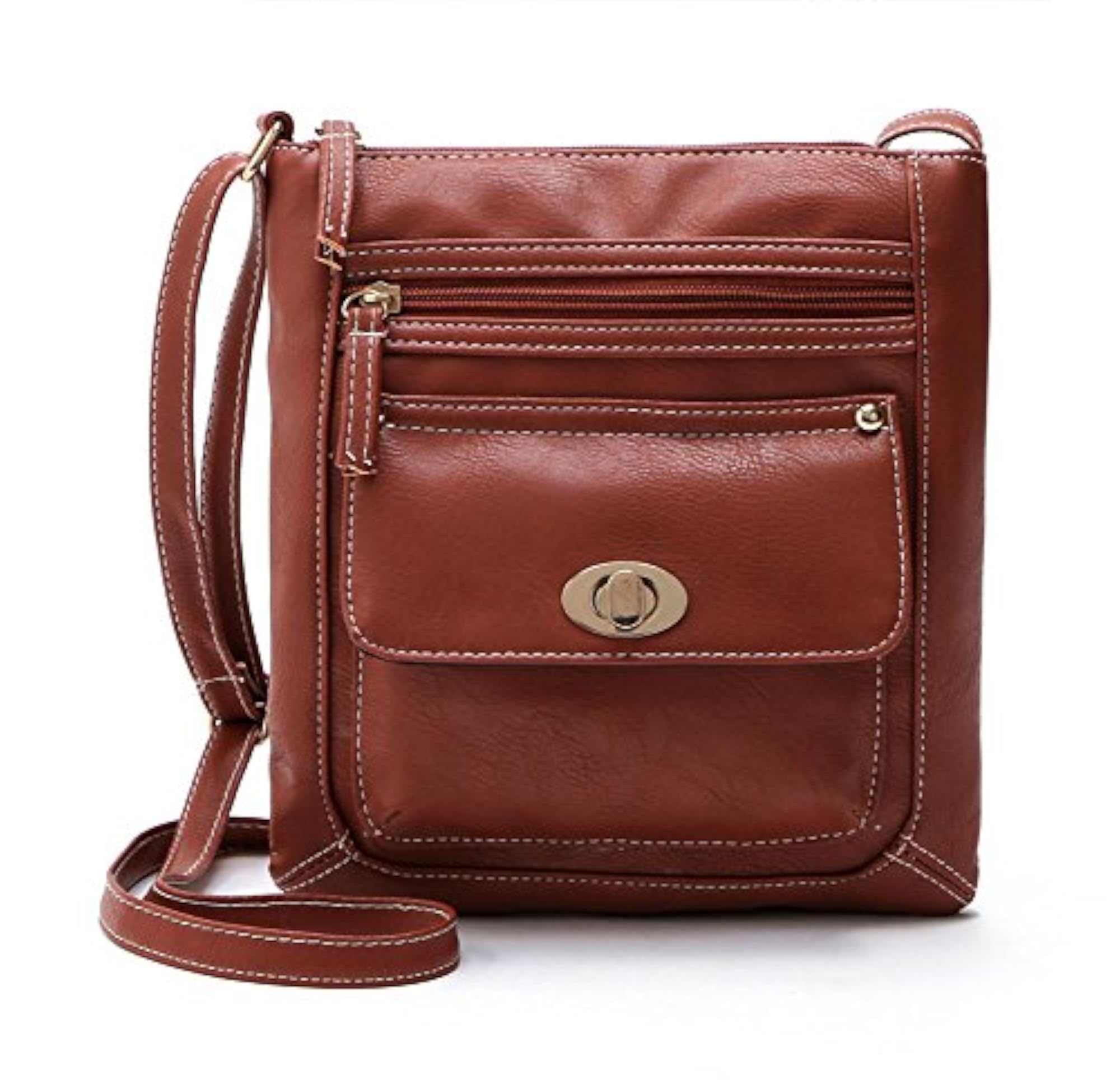 Women's Genuine Leather Multi-Pocket Crossbody Bag, Brown