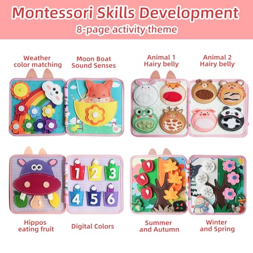 Image of Busy Book for Toddlers 1-3 Years Old, Quiet Busy Board, Suitable for 1-Year-Olds, Montessori Toy, Birthday Gift for 1-Year-Old Boys and Girls, Felt Activity Book, Baby Travel Toy