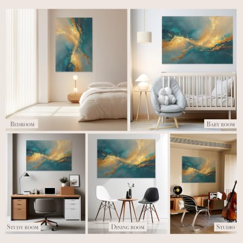 Image of Soon Global Acoustical Wall Panels, 48 X 32 Inches Art Acoustic Panels, Decorative Acoustic Panels, Acoustic Wall Panels, Sound Absorbing Wall Art, Oceanic Gleam