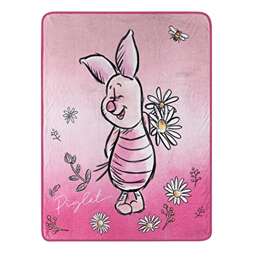 Northwest Winnie The Pooh Micro Raschel Throw Blanket, 46' x 60', Piglet Flowers
