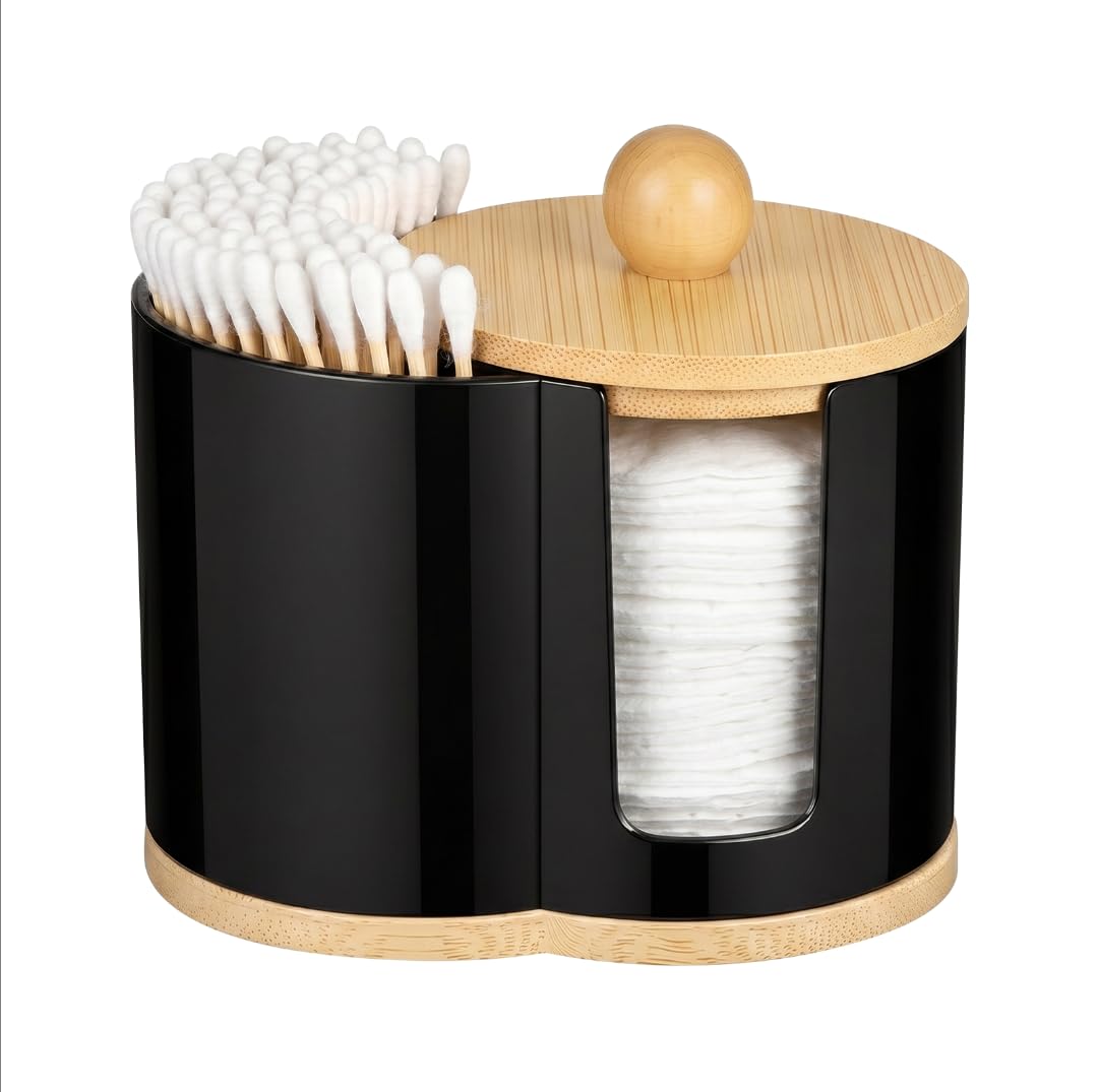 MICHIHOMIE Cotton Bud Holder with Cover, Cotton Pads Holder, Bathroom Storage Box for Vanity Cotton Ball Qtips Makeup Storage Organiser