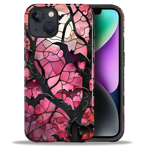 CARLOCA Case for iPhone 13 iPhone 14 [Pink Vampire Bat Stained Glass Design] - Hybrid Dual Protection Soft TPU + Hard PC, Shockproof & Anti-Scratch Cover Men Women Stylish Protective Phone Case