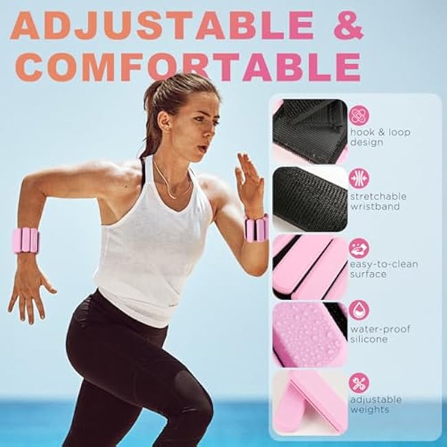 Adjustable Wrist Ankle Weights 2lbs/Pair Men Women Silicone Weighted Wristband Bangle for Yoga Pilates Walking Running Fitness Strength Training