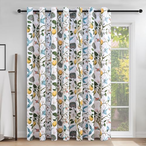 Image of Topfinel Sliding Door Patio Floral Curtains & Drapes, Blackout Extra Wide Room Divider Large Coquette Vintage Farmhouse Country Hummingbird Patterned Grommet Curtains 1 Single Panels W100 x L84