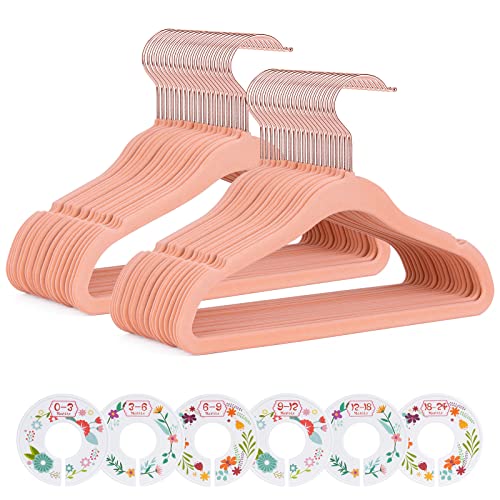 Image of IEOKE Baby Velvet Hangers,50 Pack Children Clothes Hangers Ultra Thin Non Slip Clothes Racks with 6 Pcs Kids Clothing Dividers