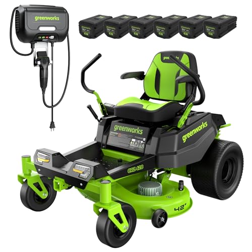Greenworks 80V 42' CrossoverZ Zero Turn Riding Lawn Mower, (6) 6.0Ah Batteries and 600W Charger