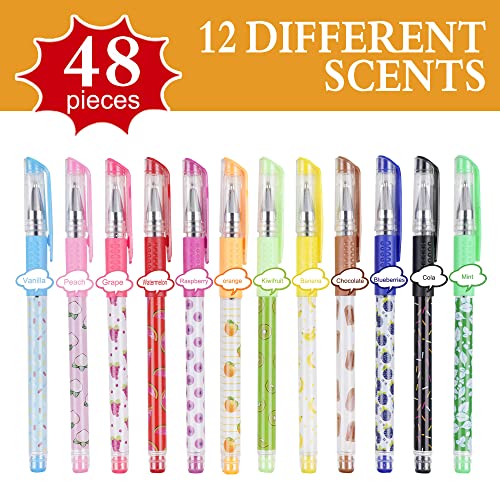 Saiweilai Online 48 Pieces Fruity Gel Pens Black Ink Pens Cute Writing Pens For Home Office School Supplies,12 Styles (Black Ink) #TOP1
