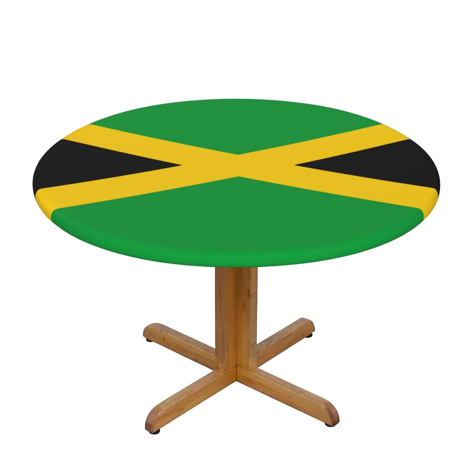 Ffshkowe Jamaica Flag Elastic Round Tablecloth Oil Proof Table Cover For Dining Party Picnic