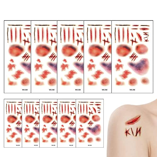 LZYJ Halloween schrammt Aufkleber,Gefälschte nähen - 10 Stück Halloween-Wundtattoo-Aufkleber, Horror-Halloween-Maskerade-Streich-Make-up-Requisiten Cover