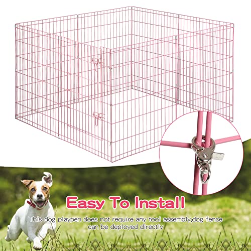 42-Pink Tall Dog Playpen Crate Fence Pet Kennel Play Pen Exercise Cage -8 Panel #TOP2
